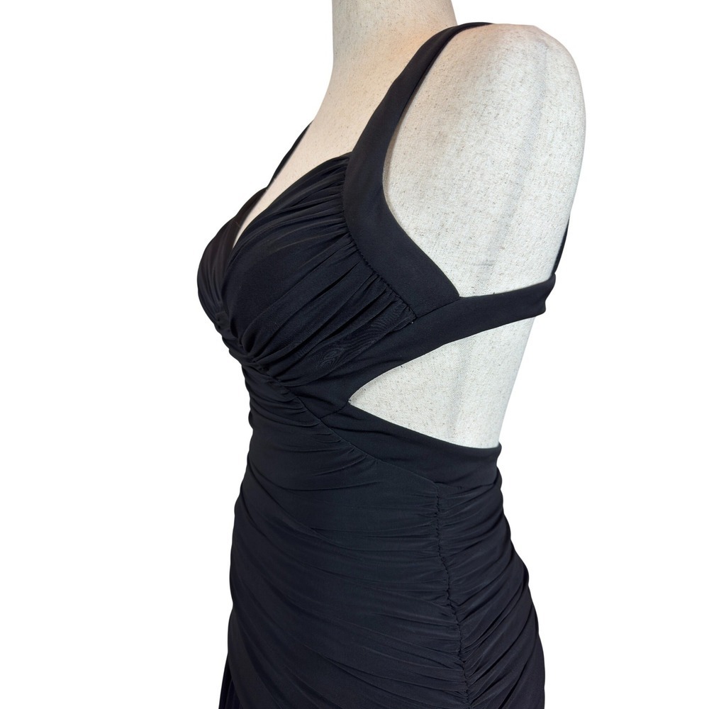 Vintage XSCAPE by Joanna Chen Black Ruched Evening Formal Gown Open Back size 12 - Picture 5 of 9